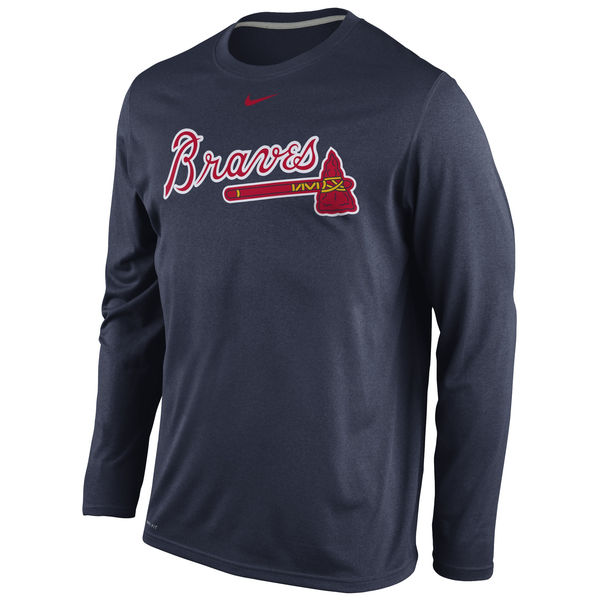 MLB Men Atlanta Braves Nike Legend Wordmark Long Sleeve Performance TShirt Navy